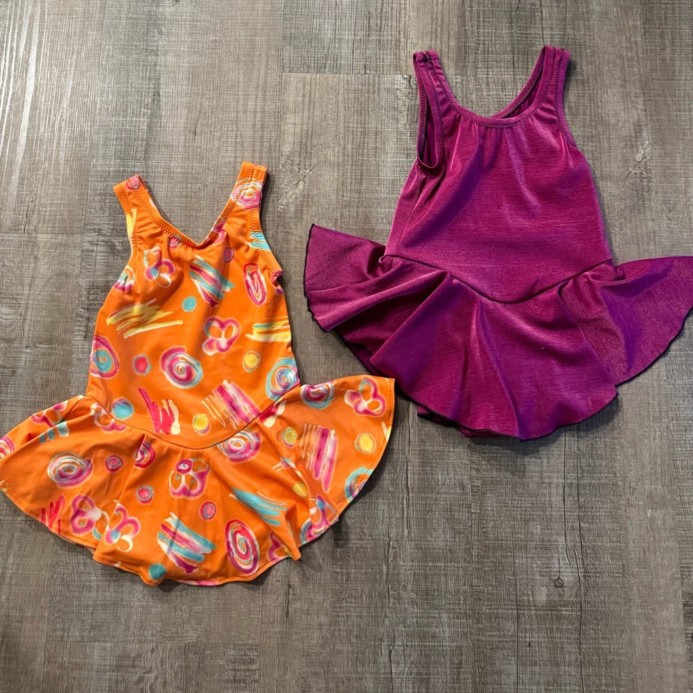 Skating dresses/dance ruffled dresses orange geometric and mauve